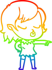 rainbow gradient line drawing of a cute cartoon vampire girl