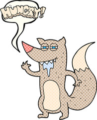 freehand drawn comic book speech bubble cartoon hungry wolf