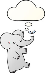 cartoon dancing elephant with thought bubble in smooth gradient style