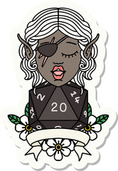 sticker of a elf rogue character with natural twenty dice roll