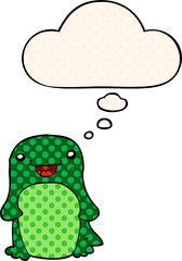 cartoon penguin with thought bubble in comic book style