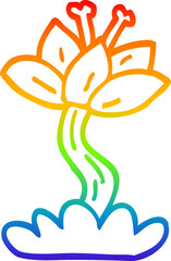 rainbow gradient line drawing of a cartoon lilly flower