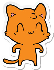 sticker of a cartoon happy cat