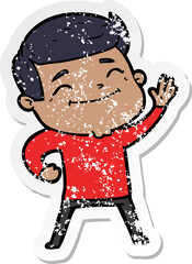 distressed sticker of a happy cartoon man