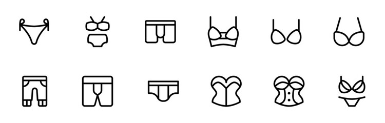 Underwear icon, Boxer, lingerie, panties and bra, Clothes, Fashion related icon editable Stroke line icons and Suitable for Web Page, Mobile App, UI, UX design.