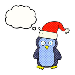 freehand drawn thought bubble cartoon penguin