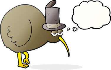 freehand drawn thought bubble cartoon kiwi bird