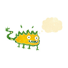 cartoon little fire demon with thought bubble