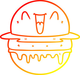 warm gradient line drawing of a cartoon happy burger
