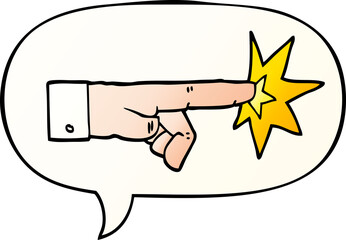 cartoon pointing hand with speech bubble in smooth gradient style