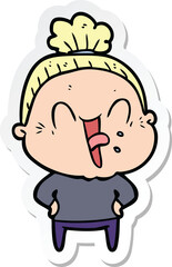 Obraz premium sticker of a cartoon happy old woman