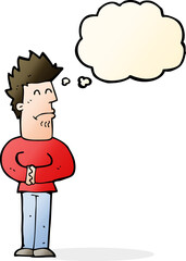 cartoon nervous man with thought bubble