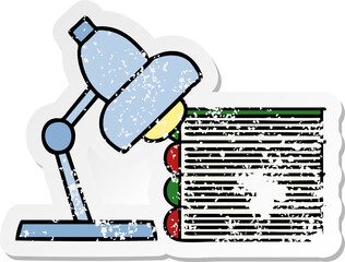distressed sticker of a cute cartoon study books and lamp