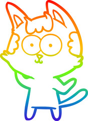 rainbow gradient line drawing of a happy cartoon cat
