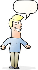 cartoon grinning man with speech bubble