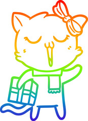 rainbow gradient line drawing of a cartoon cat