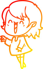 warm gradient line drawing of a cute cartoon happy vampire girl