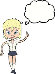 cartoon woman making point with thought bubble