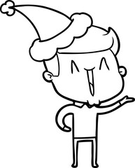 Fototapeta premium hand drawn line drawing of a excited man wearing santa hat