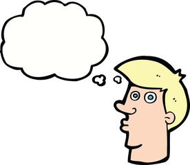 cartoon confused man with thought bubble