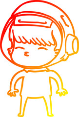 warm gradient line drawing of a cartoon curious astronaut