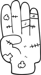 freehand drawn black and white cartoon injured hand
