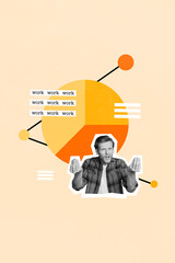 Collage image artwork picture of funny worried nervous guy disappointed negative results financial...