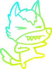 cold gradient line drawing of a angry wolf cartoon