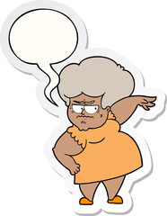 cartoon angry old woman with speech bubble sticker