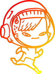 warm gradient line drawing of a cartoon astronaut woman
