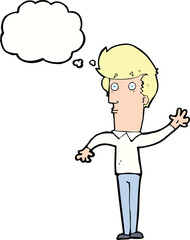Fototapeta premium cartoon nervous man waving with thought bubble