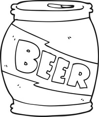 freehand drawn black and white cartoon beer can