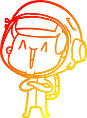 warm gradient line drawing of a happy cartoon astronaut