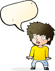 cartoon frightened boy with speech bubble