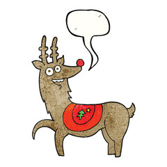 freehand speech bubble textured cartoon christmas reindeer