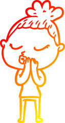 warm gradient line drawing of a cartoon calm woman