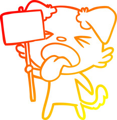 warm gradient line drawing of a cartoon disgusted dog