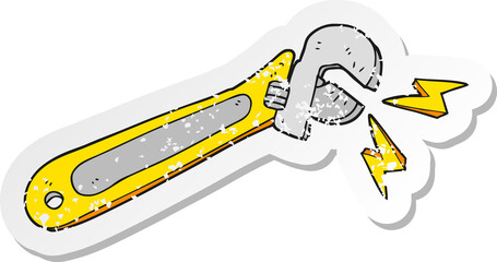 retro distressed sticker of a cartoon adjustable spanner