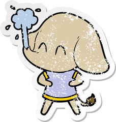 distressed sticker of a cute cartoon elephant spouting water
