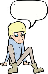 cartoon boy sitting on floor with speech bubble