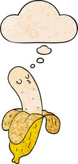 cartoon banana with thought bubble in grunge texture style