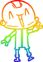 rainbow gradient line drawing of a cartoon robot