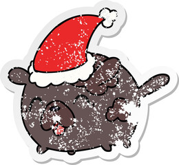 hand drawn christmas distressed sticker cartoon of kawaii dog