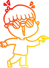warm gradient line drawing of a cartoon boy wearing spectacles