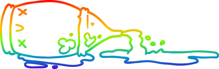 rainbow gradient line drawing of a cartoon spilled bottle