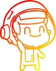 warm gradient line drawing of a happy cartoon astronaut man