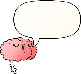 happy cartoon brain with speech bubble in smooth gradient style