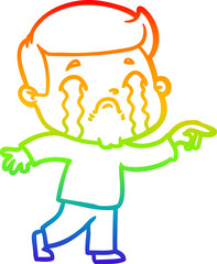 rainbow gradient line drawing of a cartoon man crying