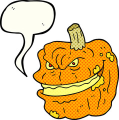 freehand drawn comic book speech bubble cartoon spooky pumpkin