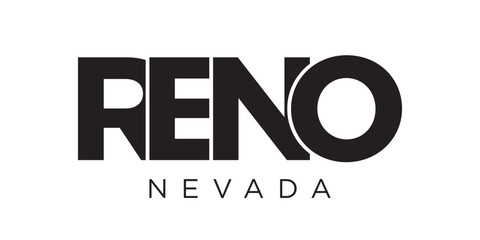 Reno, Nevada, USA typography slogan design. America logo with graphic city lettering for print and web.